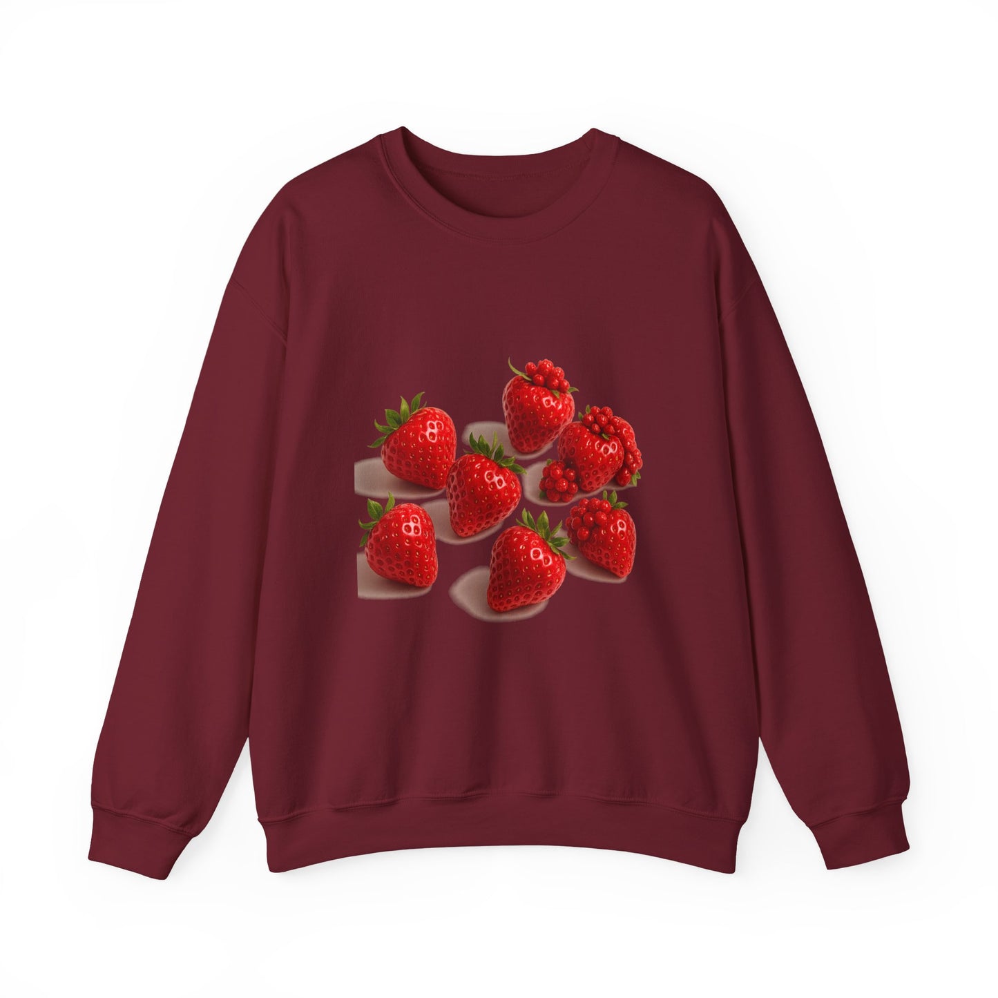 Front view of strawberry sweatshirt duo – soft fabric and fun design

