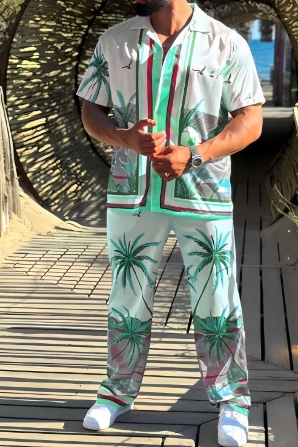 Soft polyester blend men’s plus size set

