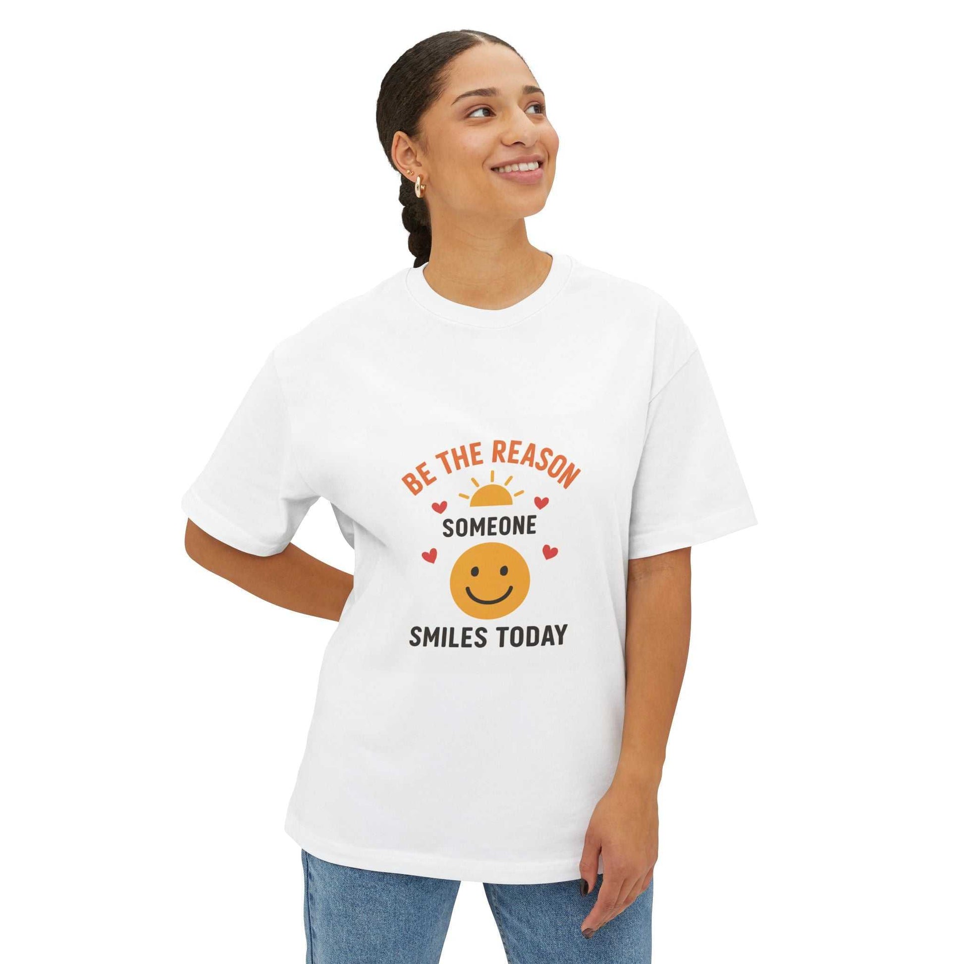 Smiley Face Quote Tee – Oversized Positive Vibes Shirt www.PrintOne1.com