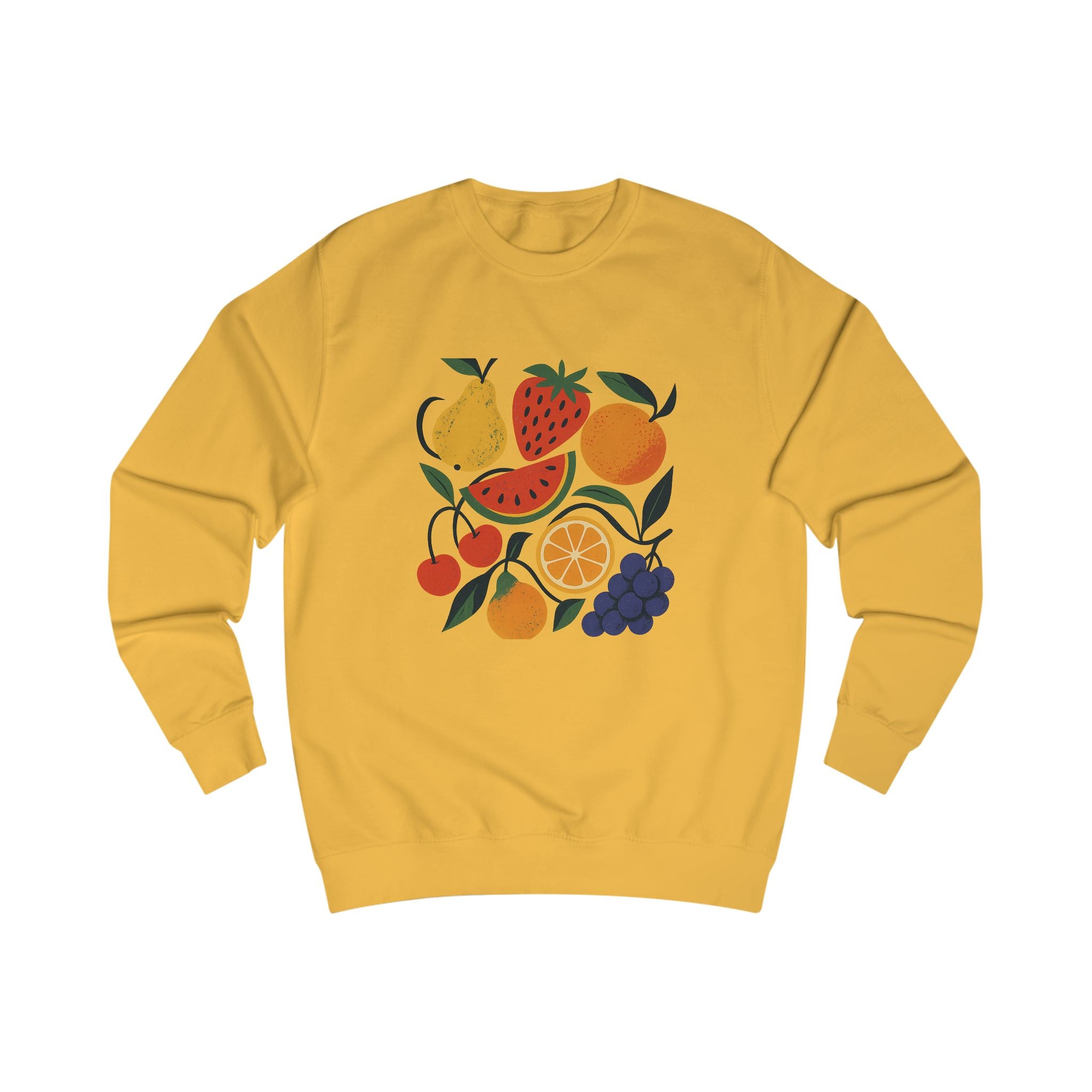 Everyday sweatshirt with cheerful fruit theme, soft blend for stylish comfort

