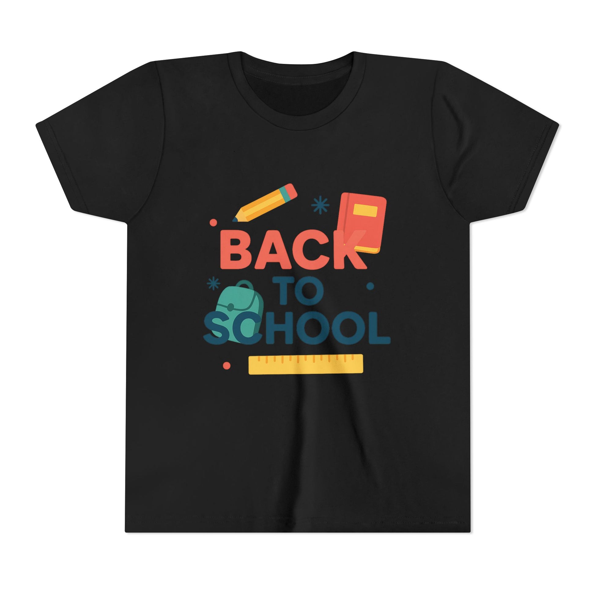 Fun graphic on the Back to School Youth Tee, perfect for young students

