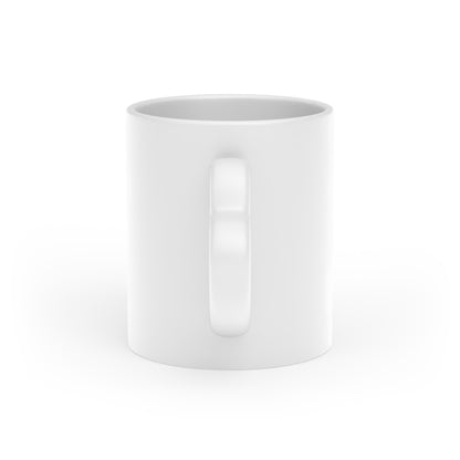 White ceramic mug with heart-shaped handle