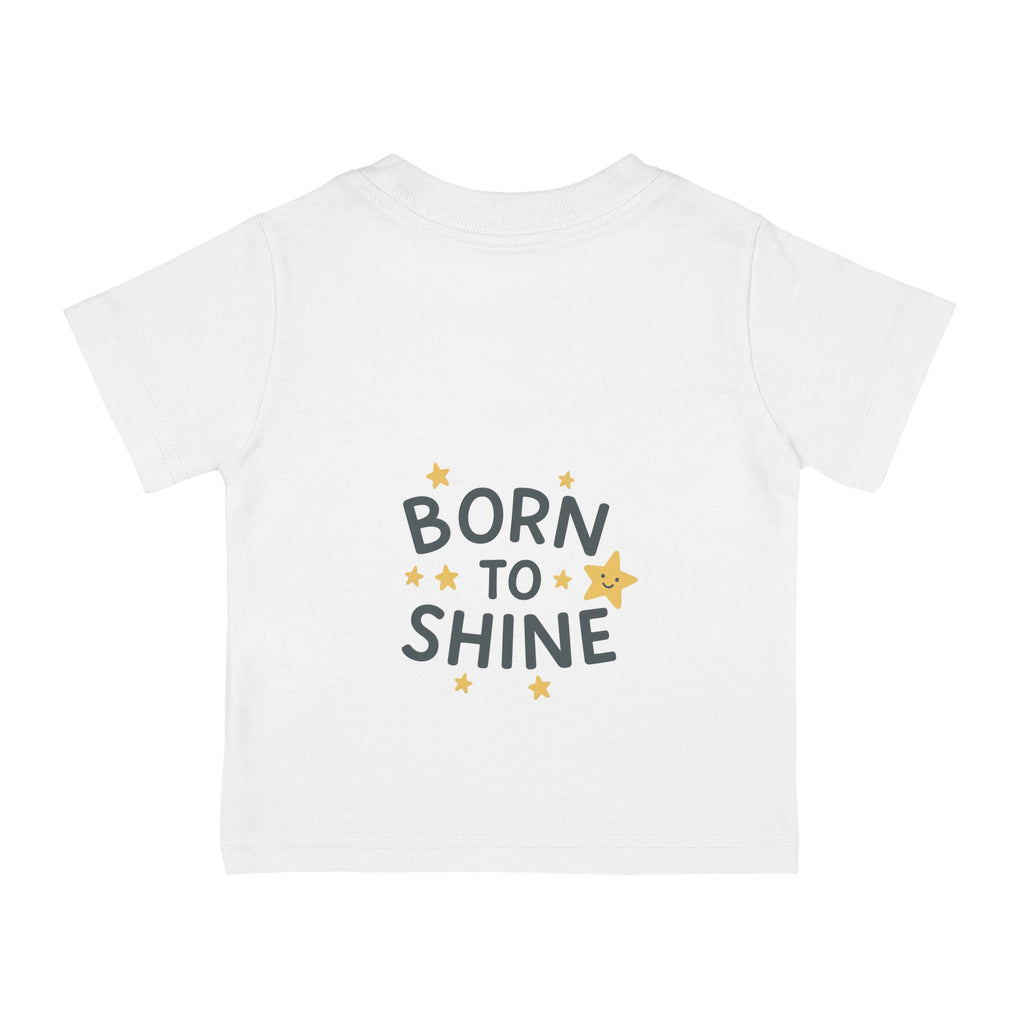 Happy infant wearing soft cotton tee in daylight

