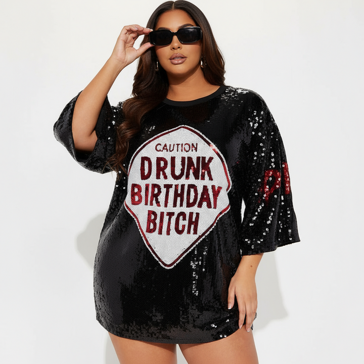 Glittery Red Bull Motif Sequins Dress – Women&