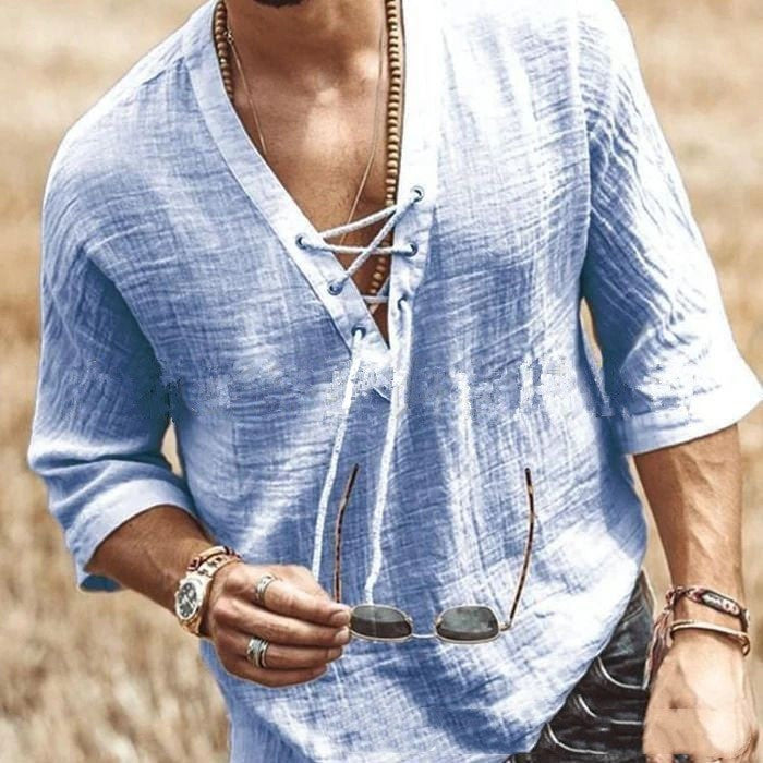 Gray Lace Up Corn T-Shirt – Modern Fit, Timeless Comfort