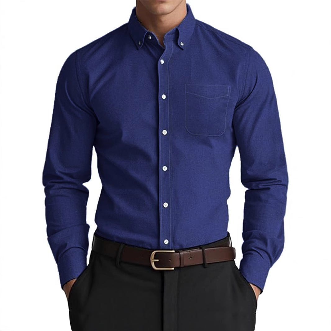 Gray Loose Oxford Shirt for Men - Solid Color Cardigan Perfect for Office Comfort