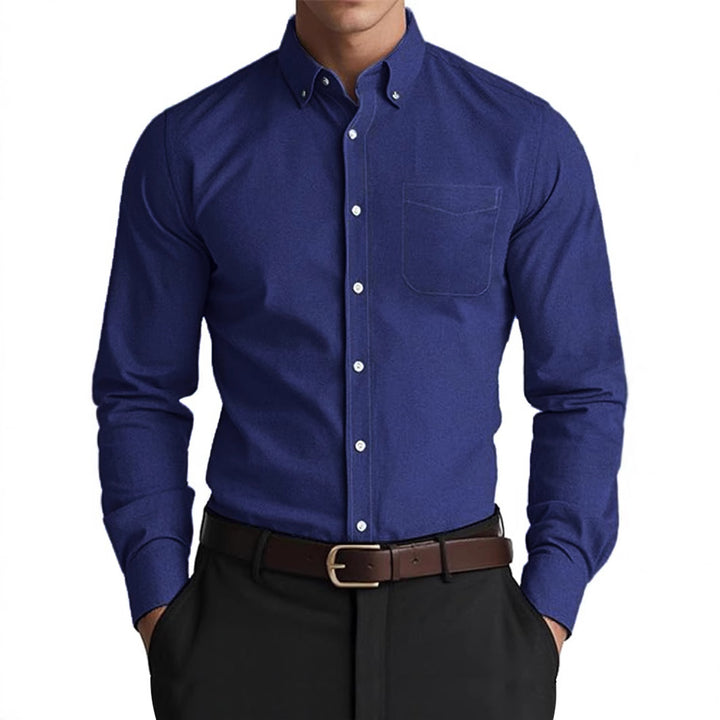 Gray Loose Oxford Shirt for Men - Solid Color Cardigan Perfect for Office Comfort