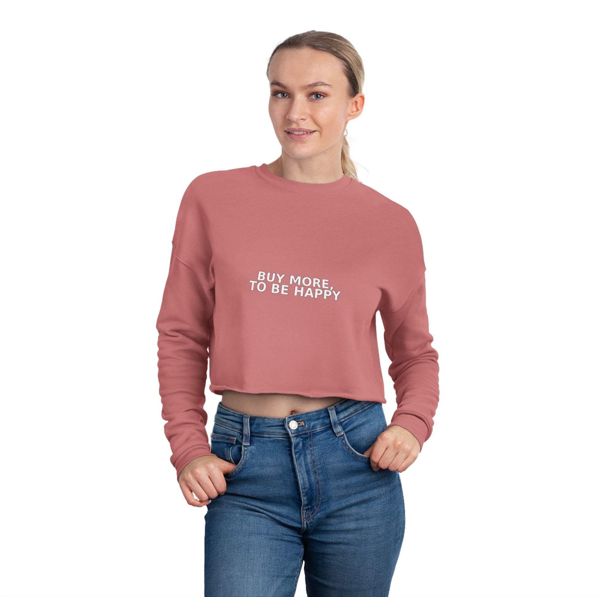 Gray cropped sweatshirt with dropped shoulders and visible seam detail, hanging on a wooden hanger.

