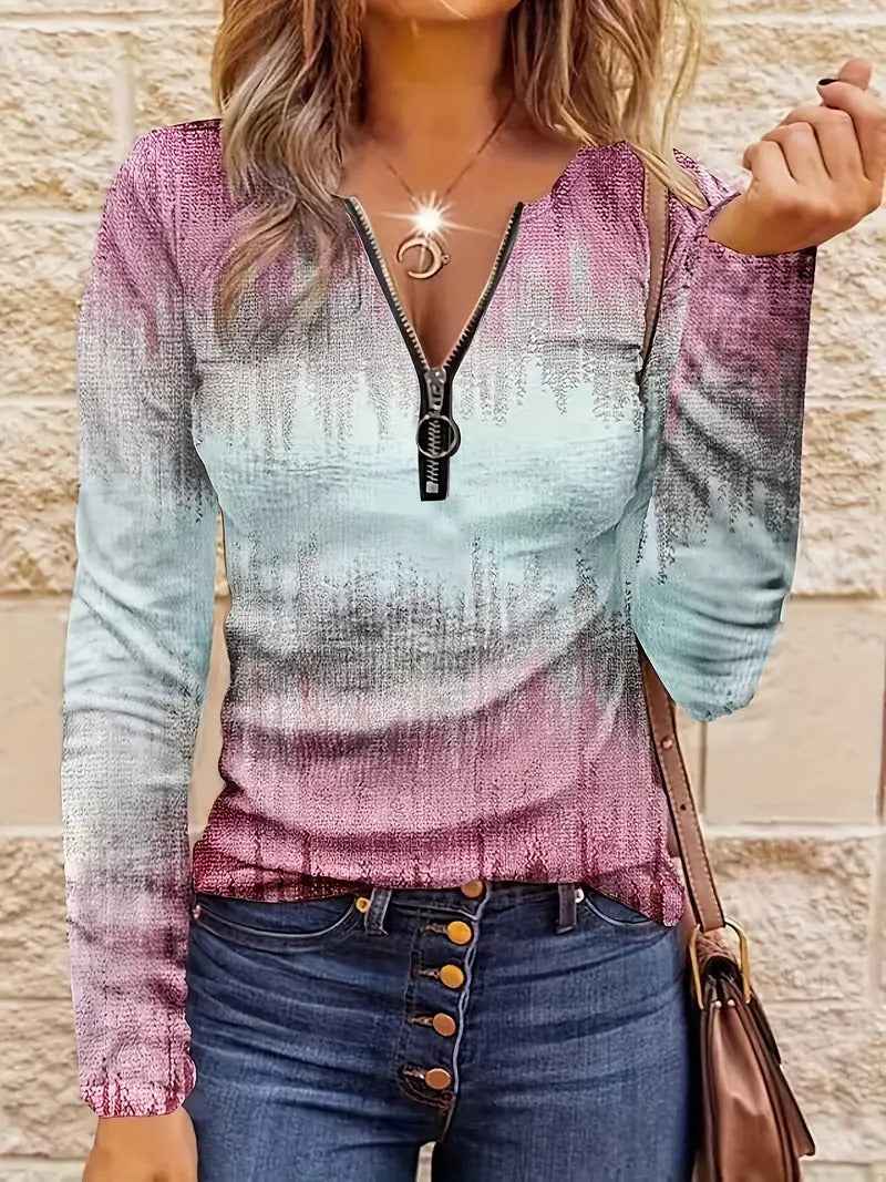 Striped Half Zipper Top for Women  Casual Loose Pullover