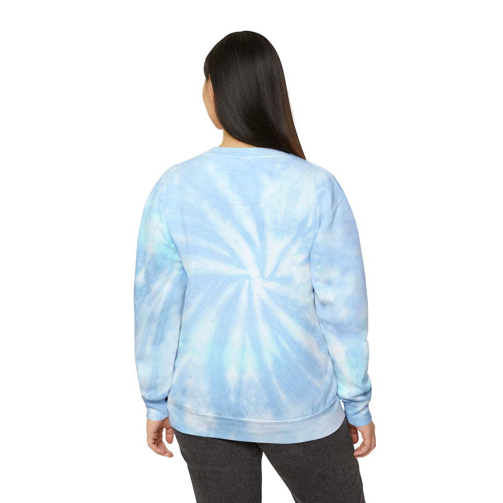 Group of friends wearing matching Tie-Dye Sweatshirts, each with its own unique pattern.

