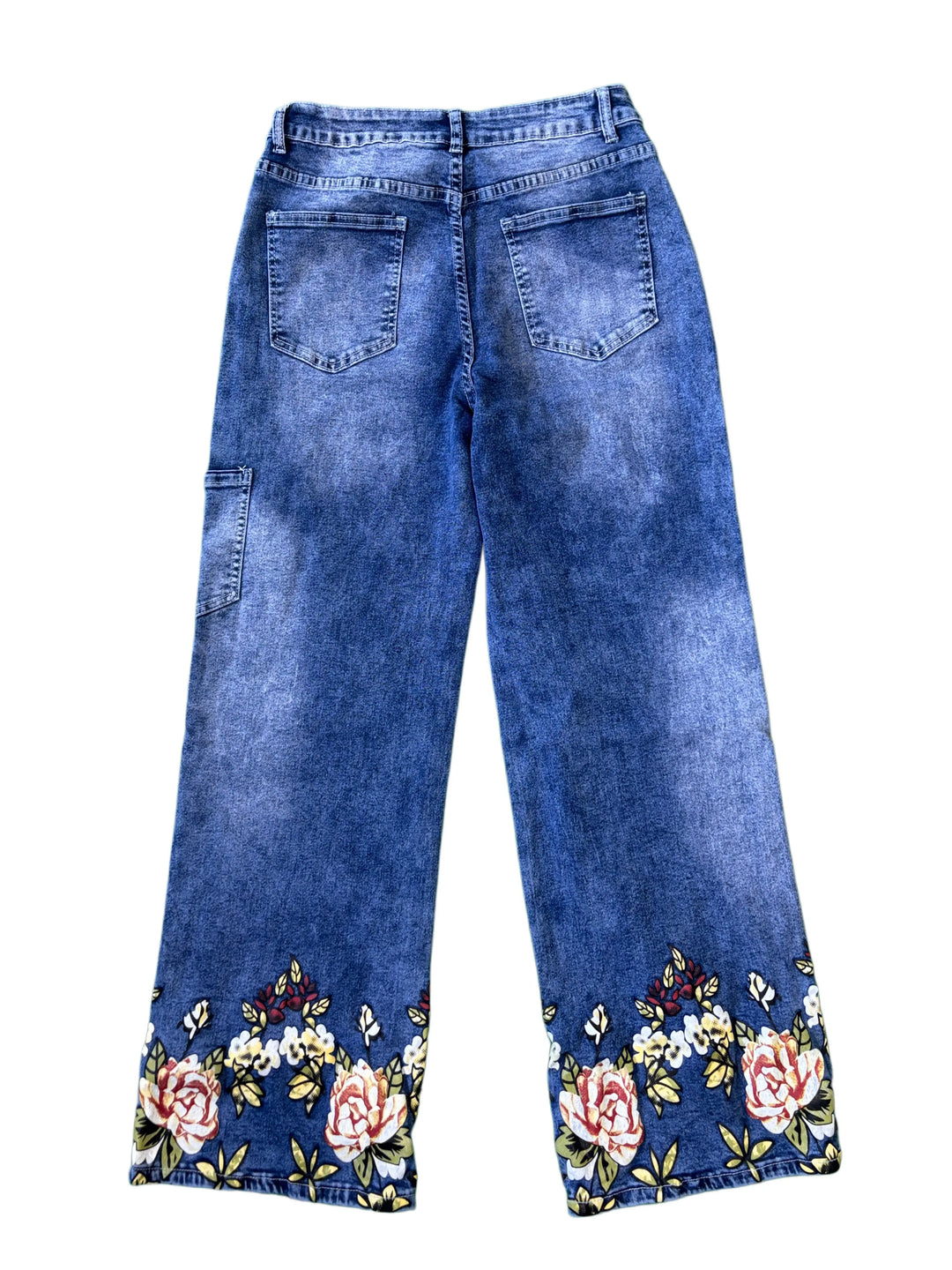 Floral Embroidered Jeans for Women with High Waist