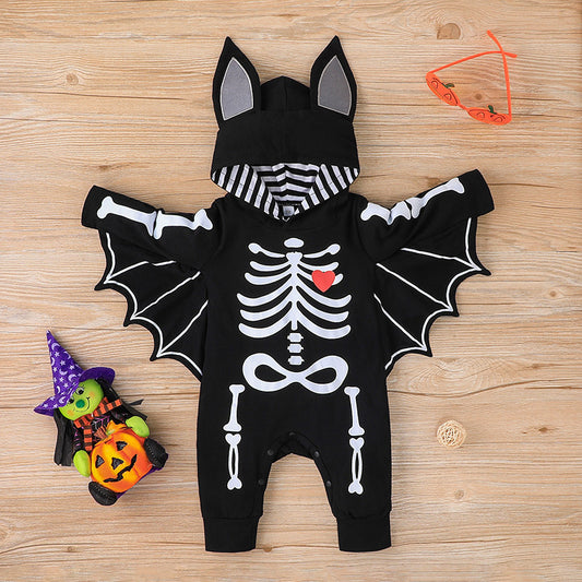 Halloween Bat Baby Romper – Unisex black outfit with soft lining