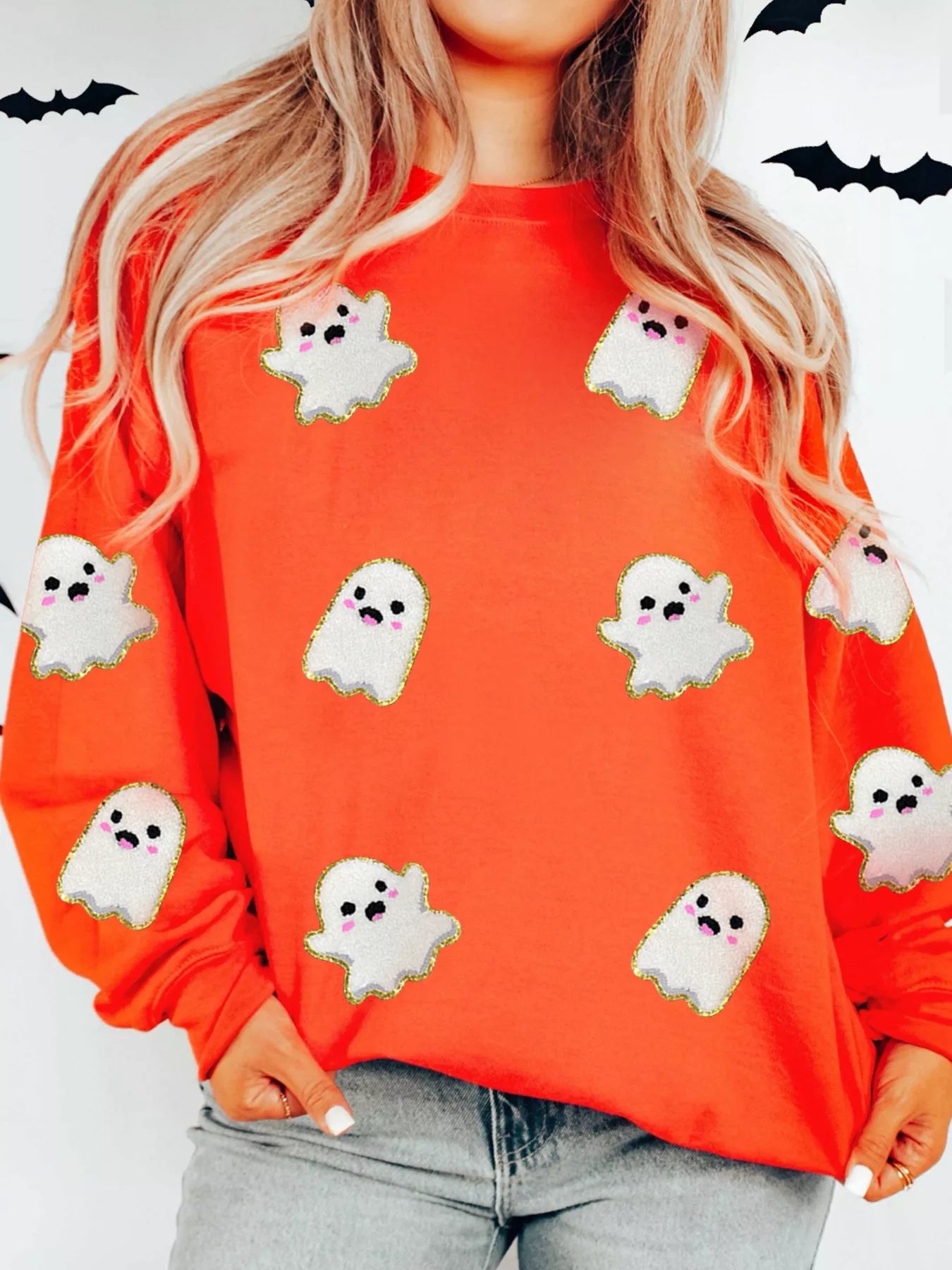 Halloween Ghost Sweatshirt – Slight stretch fabric drape