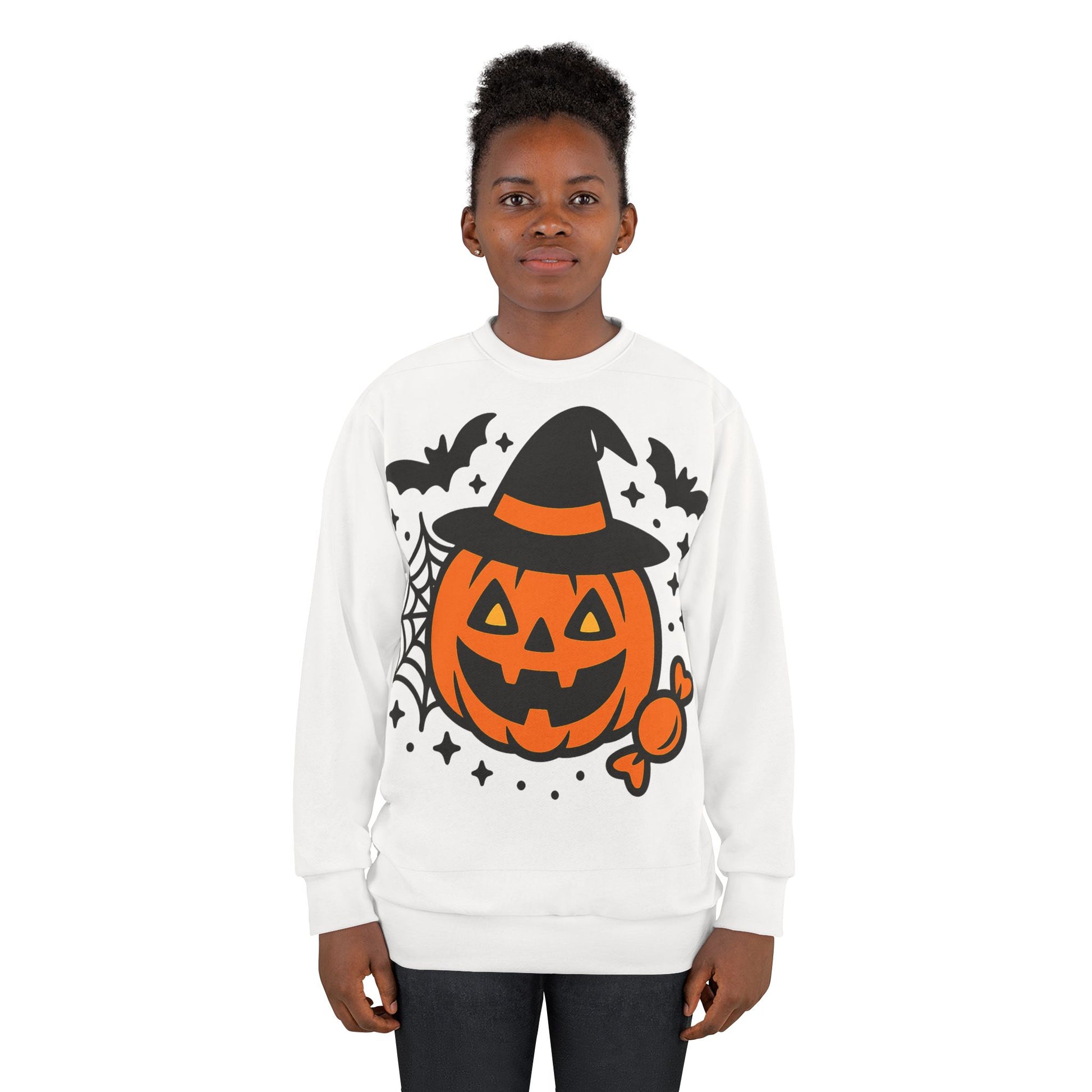 Halloween Pumpkin Sweatshirt – vivid all-over print for parties