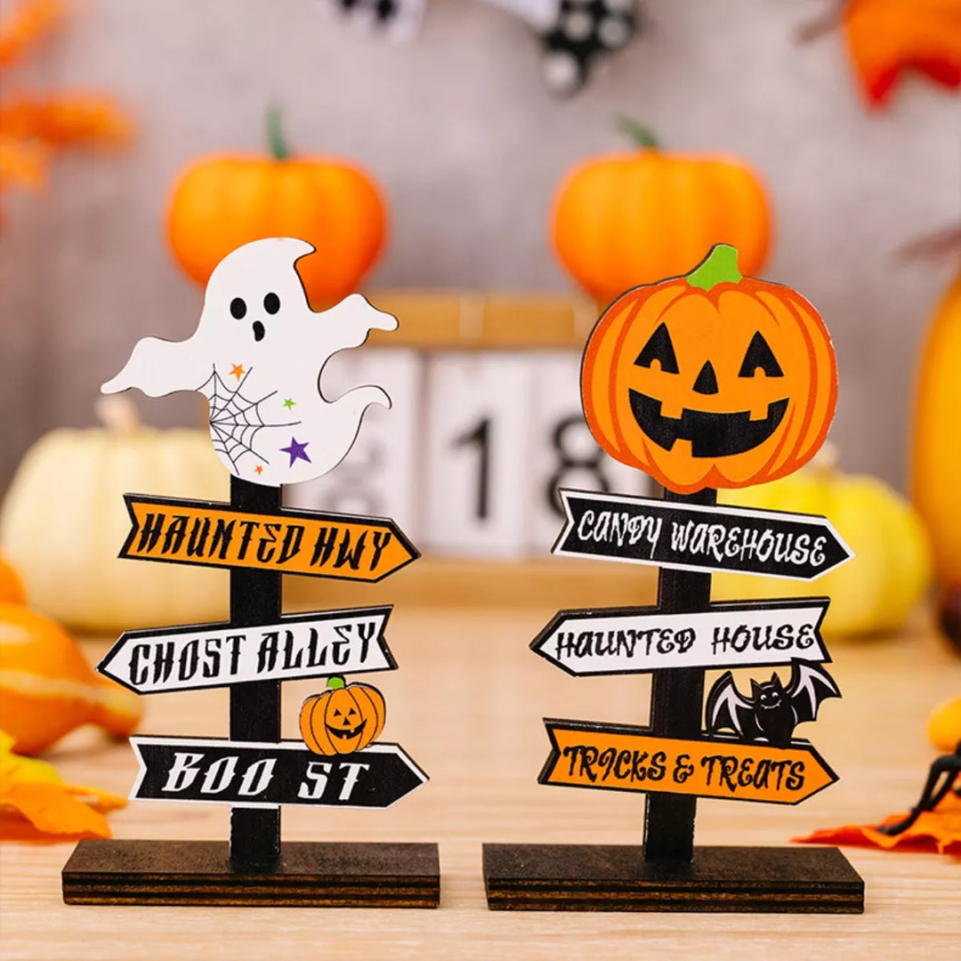 Halloween Wooden Signpost Ornaments for Mantel & Entry