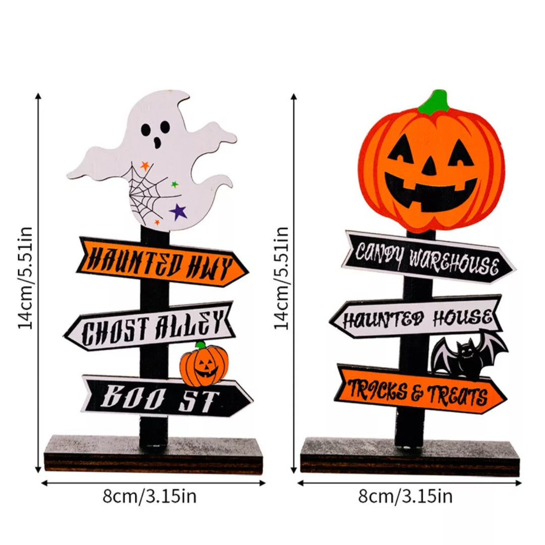 Hand-feel Wood Grain Halloween Wooden Signpost Ornaments