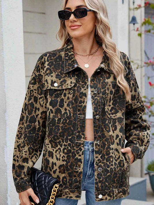 Leopard Print Oversized Denim Jacket for Women