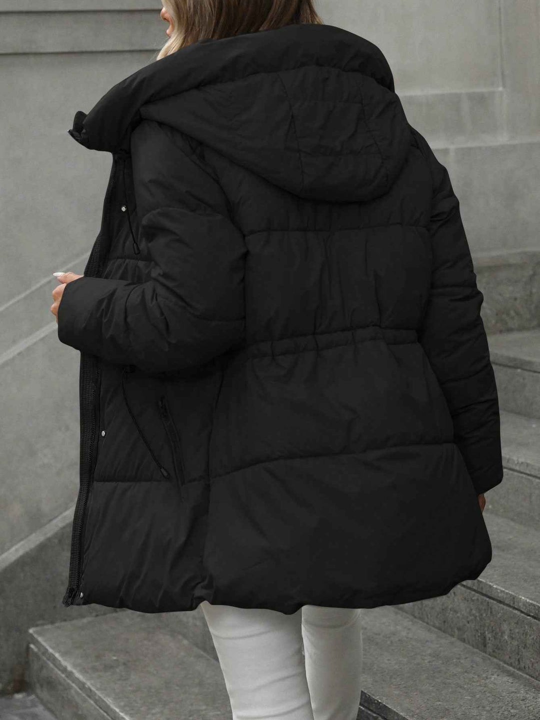 Adjustable Quilted Hooded Winter Coat for Women