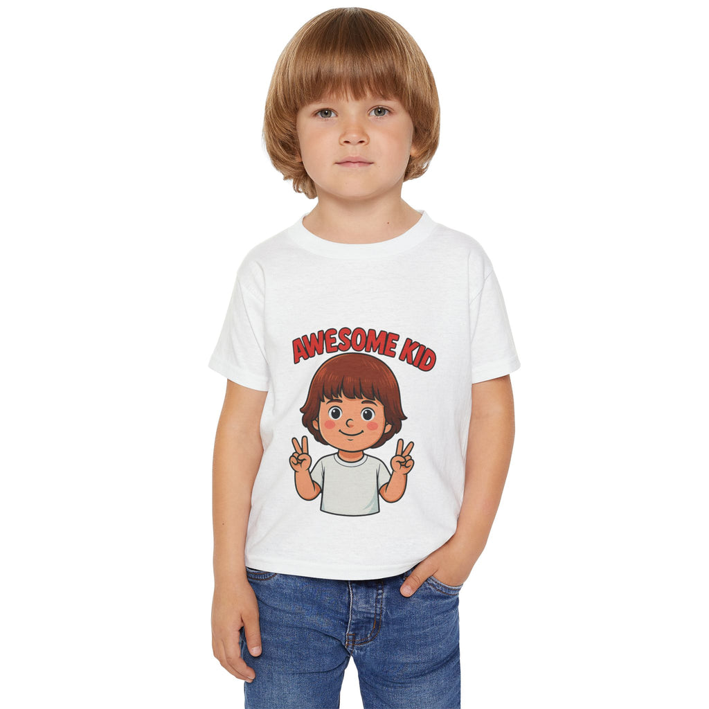 Happy toddler wearing an awesome graphic T-shirt outdoors

