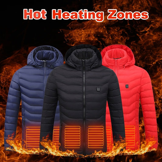 Heated jacket with detachable hood – 3 heat levels for winter