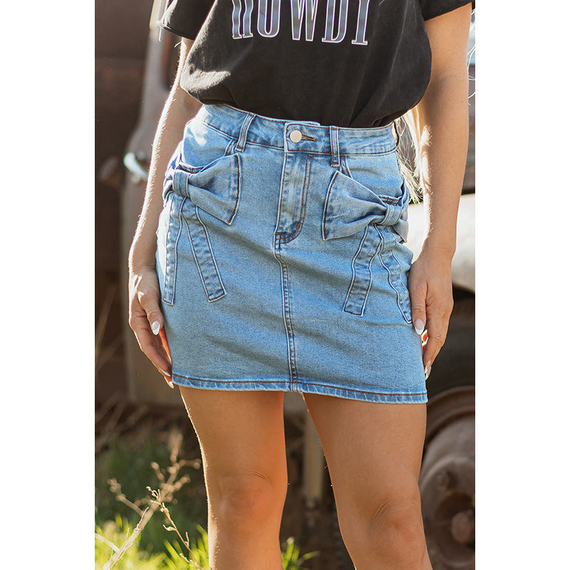 “High Waist Denim Skirt in LC7811162-P704 color under natural light, showcasing true hue.”

