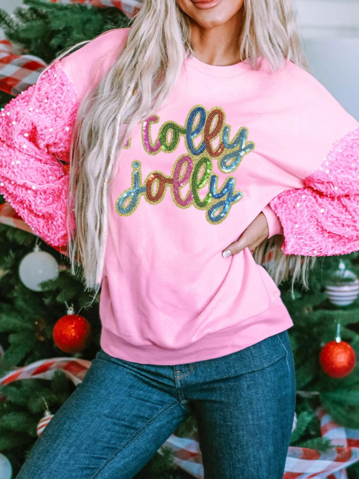 Holly Jolly Sequin Top on model – relaxed long sleeve party look
