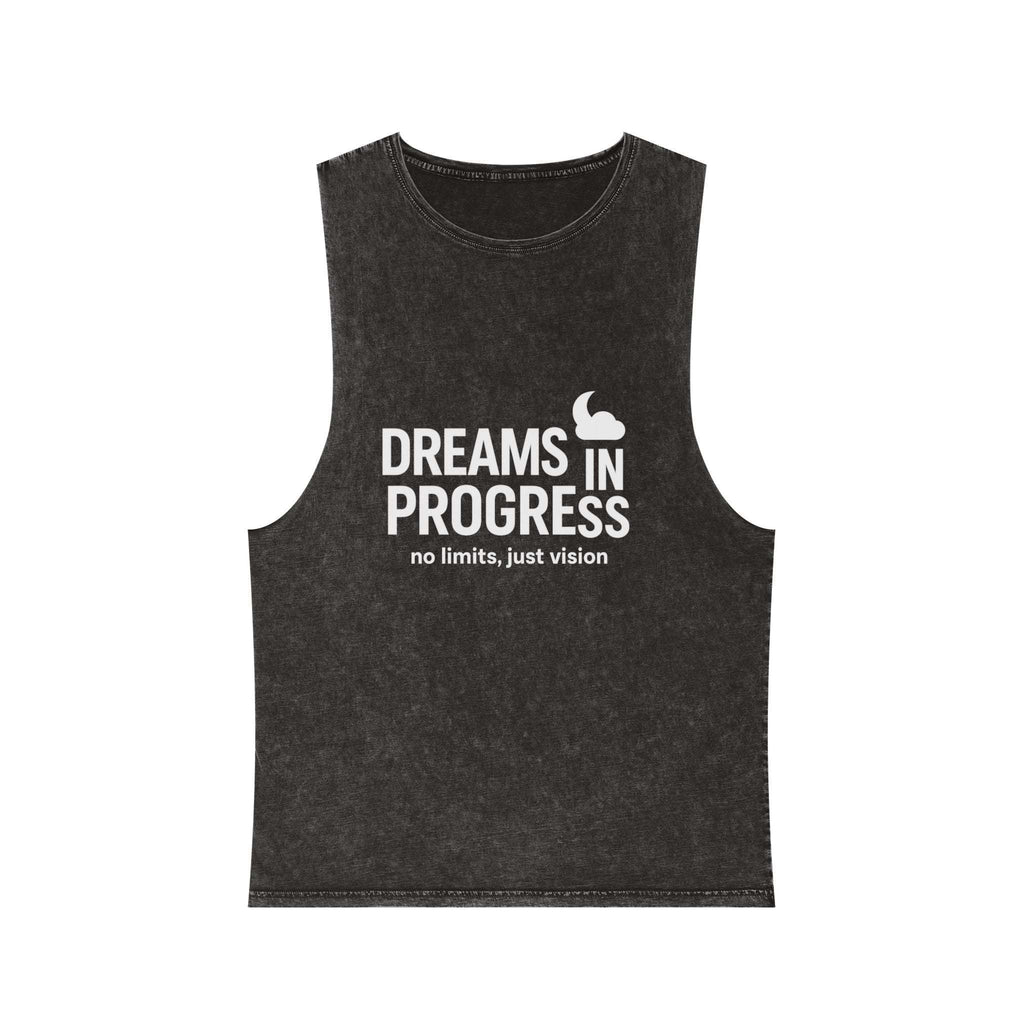 Back view of unisex stonewash tank top with relaxed fit

