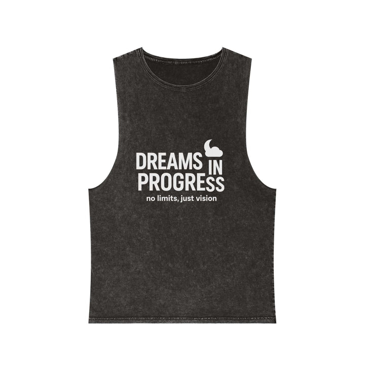 Back view of unisex stonewash tank top with relaxed fit

