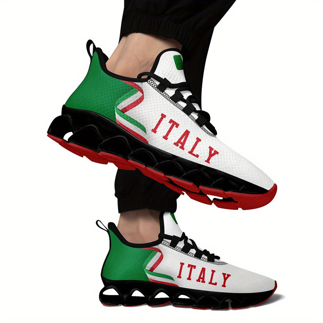 Italy Flag Sneakers – flat lay of pair with laces and TPU sole detail