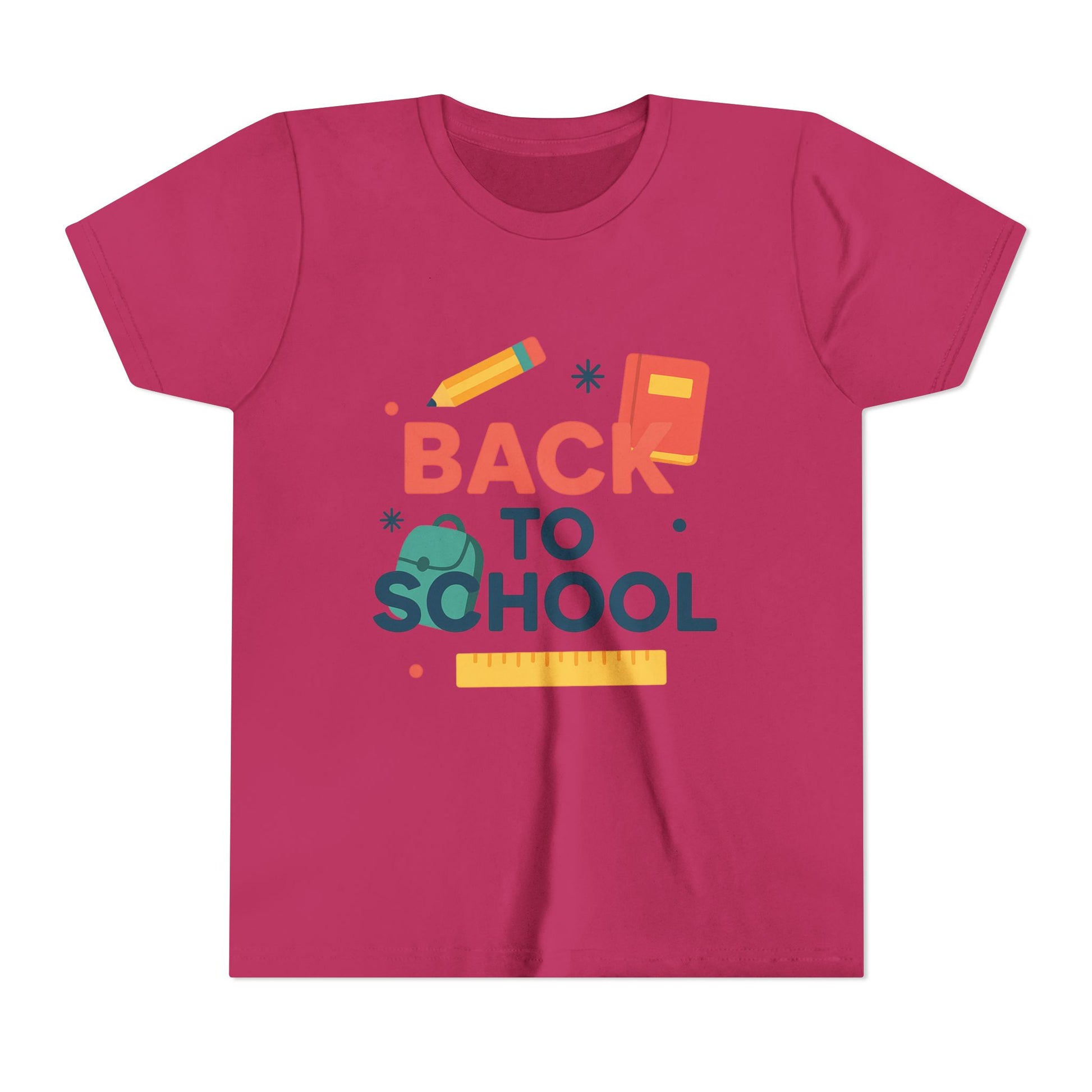 Kid showing the colorful Back to School Youth Tee on playground

