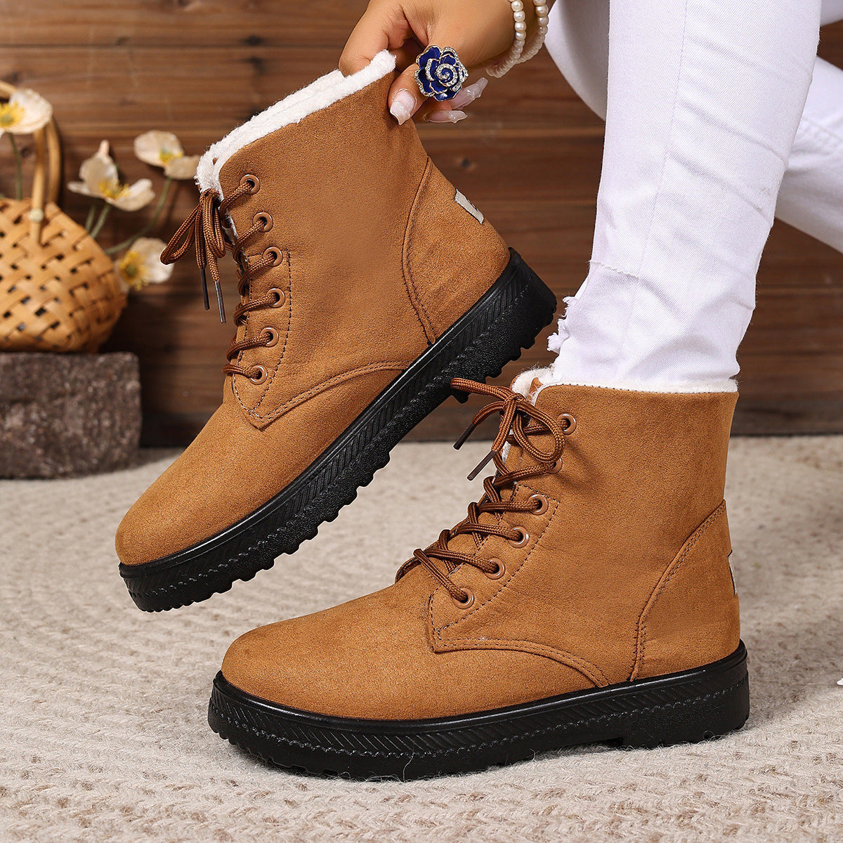 Lace-Up Women's Waterproof Snow Boots – Flat Heel Comfort in Every Step