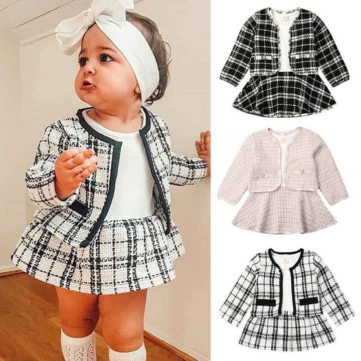 Girls Plaid Fall Two-Piece Knit Sweater &amp; Mini Skirt