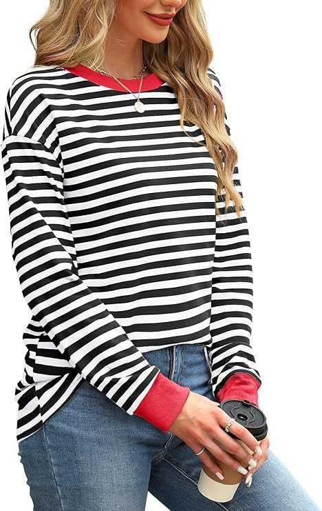 Layered jacket outfit with Color Contrast Striped Long Sleeve for fall