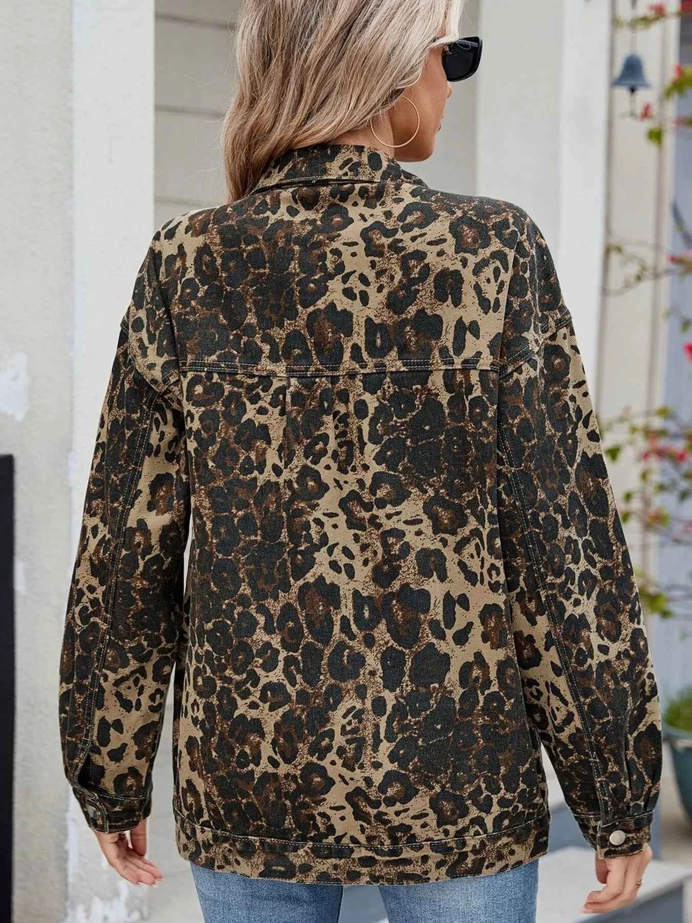 Leopard Print Oversized Denim Jacket for Women