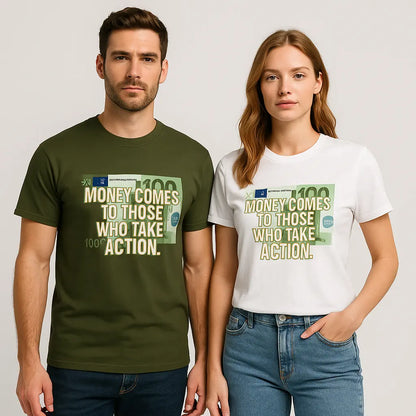 Lifestyle shot: Motivational Quote Tee on a chair beside a laptop and motivational planner

