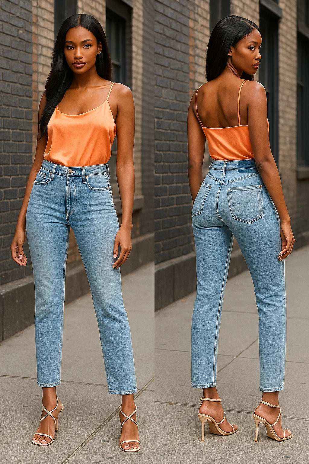 High-Waist Embroidered Cropped Denim Pants – Light Blue