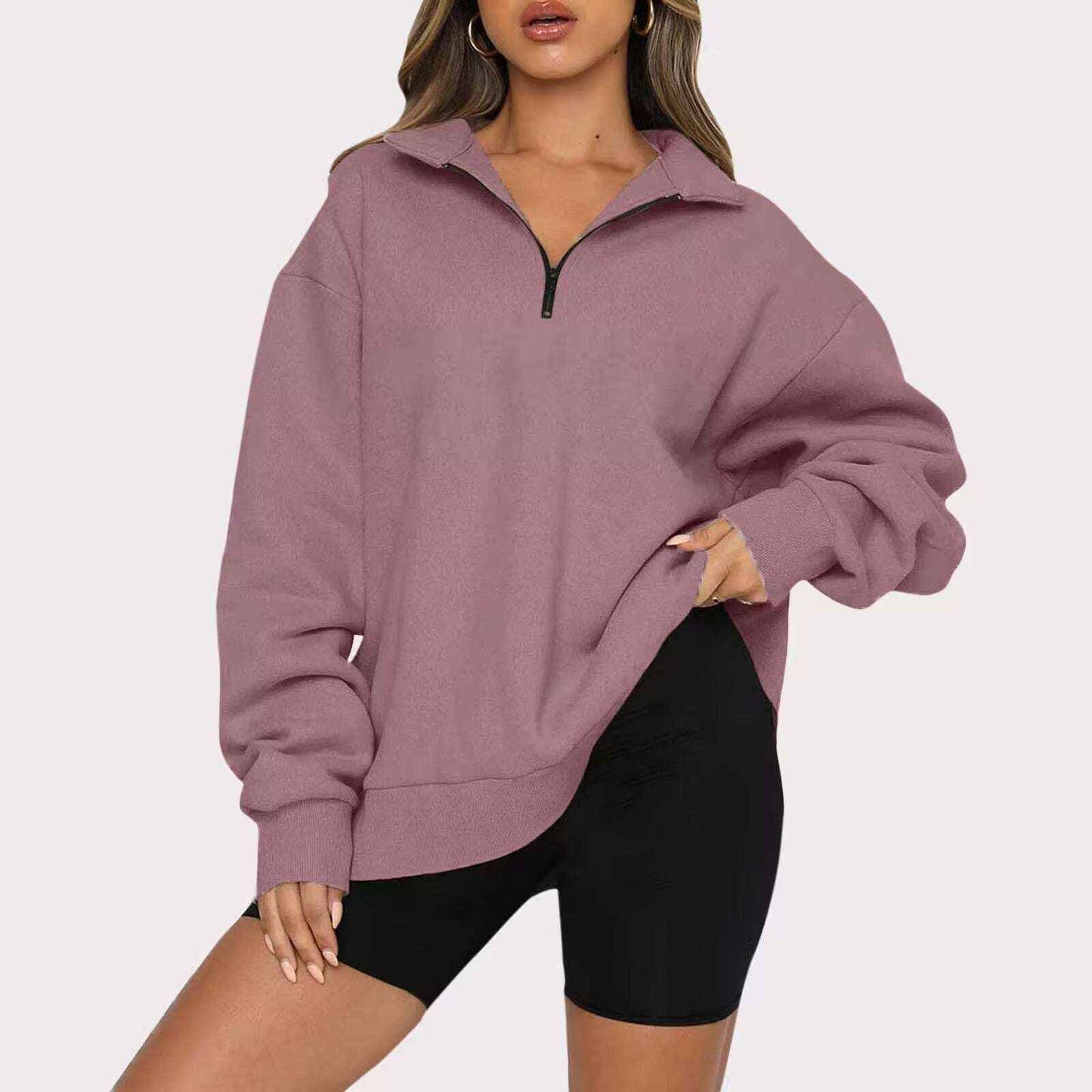 Women's Zip Collar Sweatshirt - Stylish & Lightweight Comfort