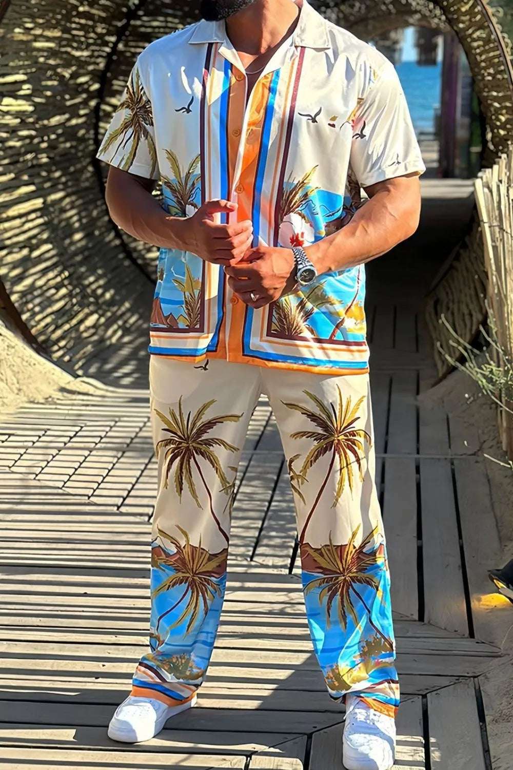 Casual printed men’s plus size summer outfit

