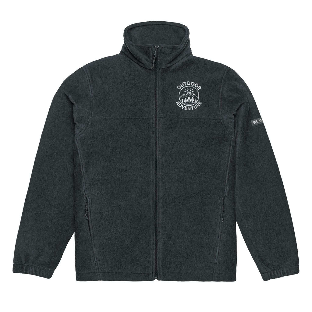 Columbia fleece with custom embroidery shown in forest setting

