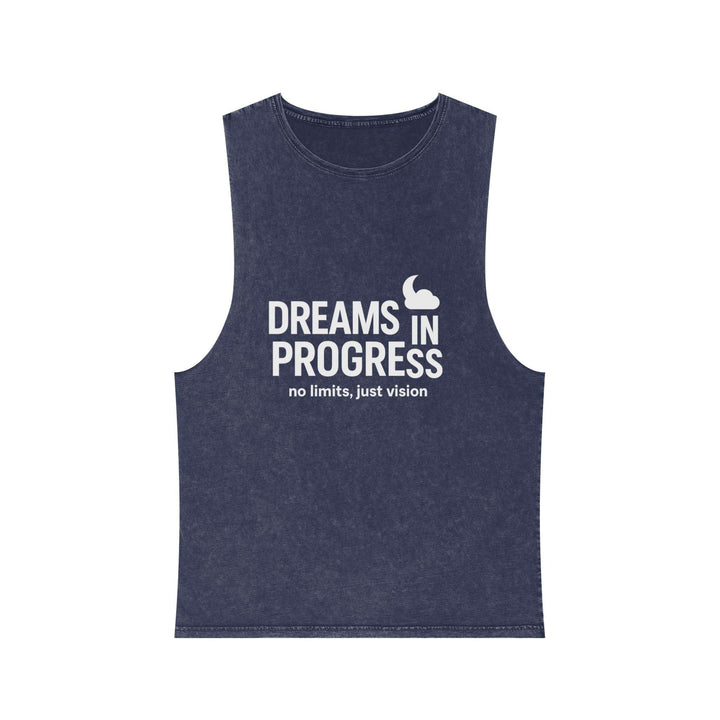 Stonewash navy tank top with motivational text