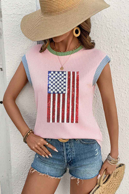 Sequin American Flag Tee for Women – Shine with Style