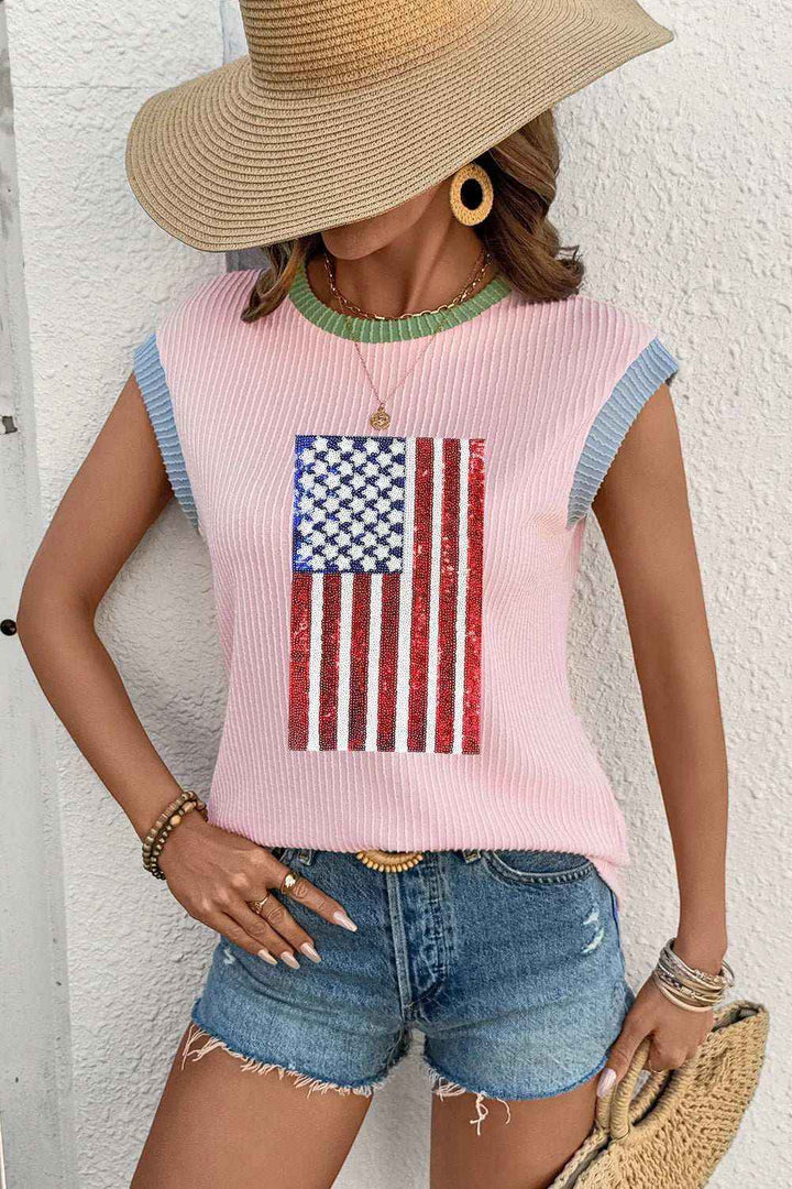 Sequin American Flag Tee for Women – Shine with Style