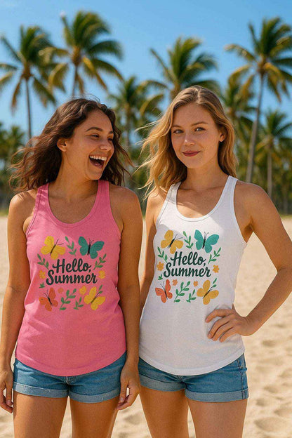 Hello Summer Tank Top - Lightweight Butterfly Racerback