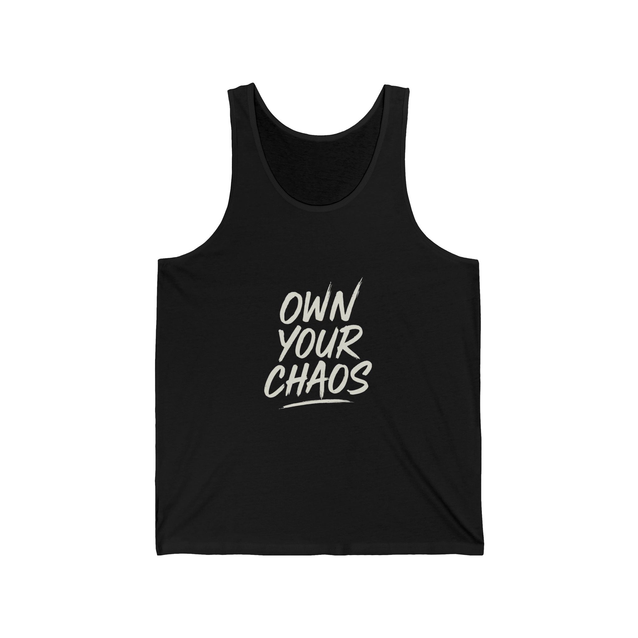 “Own Your Chaos” tank styled for modern casual fashion

