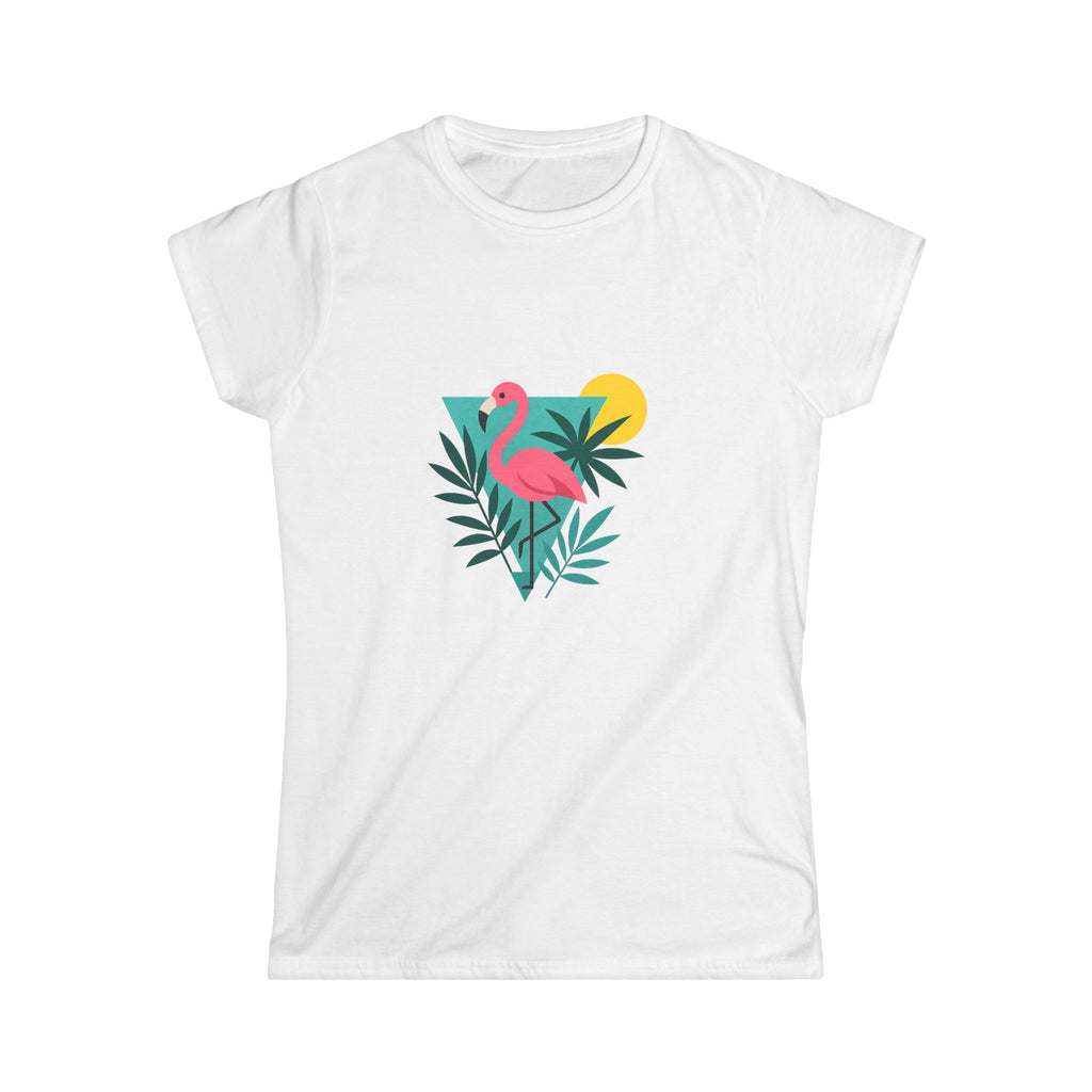 Close-up of flamingo design on stylish pink women's shirt


