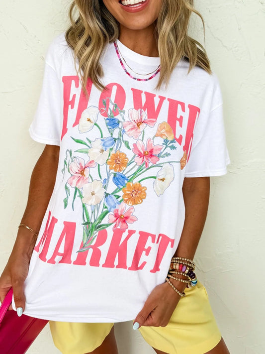 Machine-washable Flower Market T-Shirt in round-neck style

