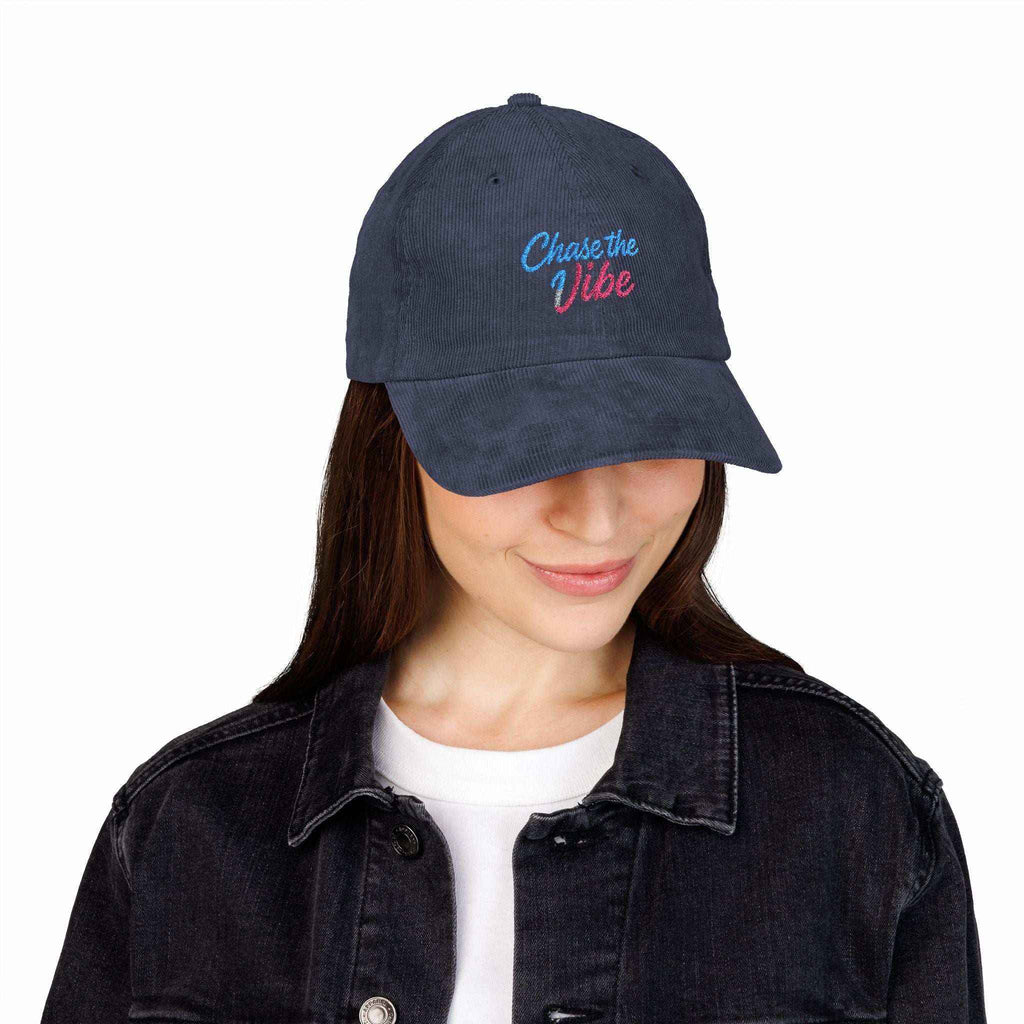 Laid-back streetwear outfit featuring corduroy dad cap

