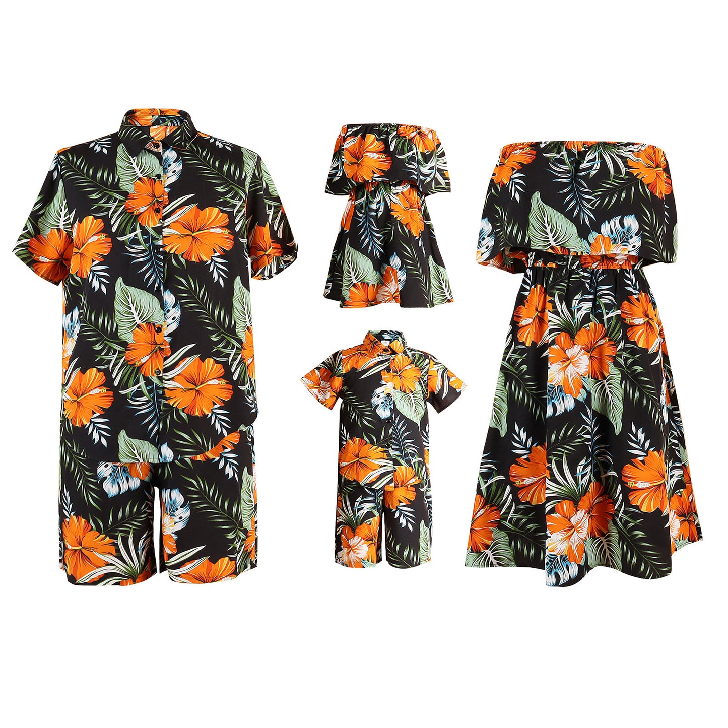 Matching tropical outfits for family beach vacation

