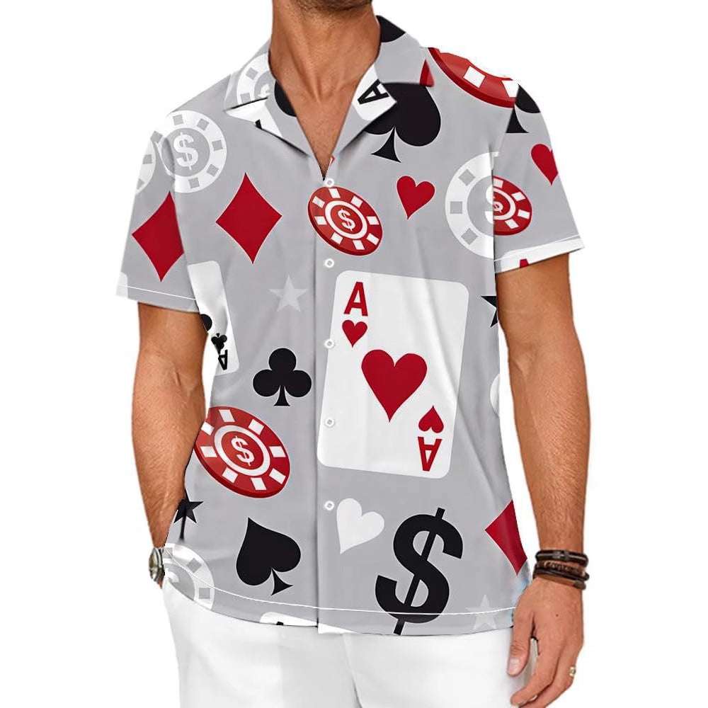 Black short sleeve men's camouflage shirt with button front

