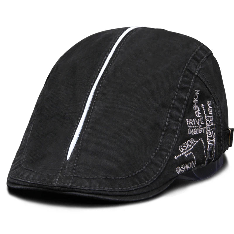 Men Beret – Soft top retro driver hat with flank embroidery
